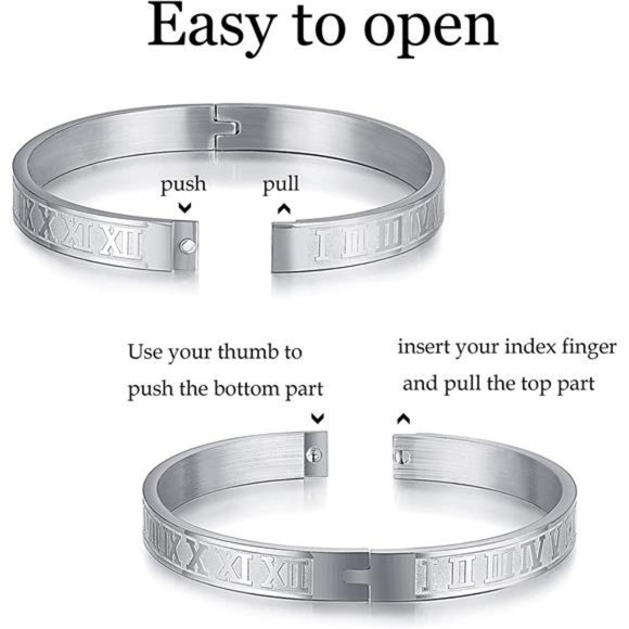 3PCS Stainless Steel Bracelets for Men Gold Roman Numeral Bangle Bracelet Cable - Picture 6 of 6